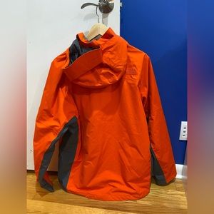 Large Orange North Face Warm Waterproof Raincoat with Detachable Hood